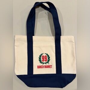 NWT 99 Ranch Market Navy Blue Mini Tote Bag Canvas Front Pocket